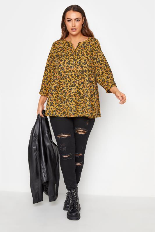 Plus Size LIMITED COLLECTION Yellow Floral Button Front Top | Yours Clothing 2