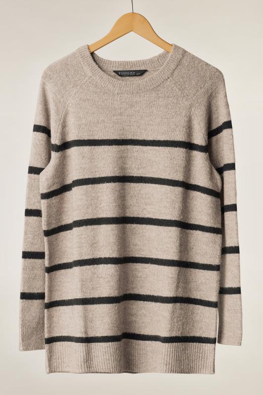 EVANS Plus Size Beige Brown Stripe Knitted Jumper | Evans 6