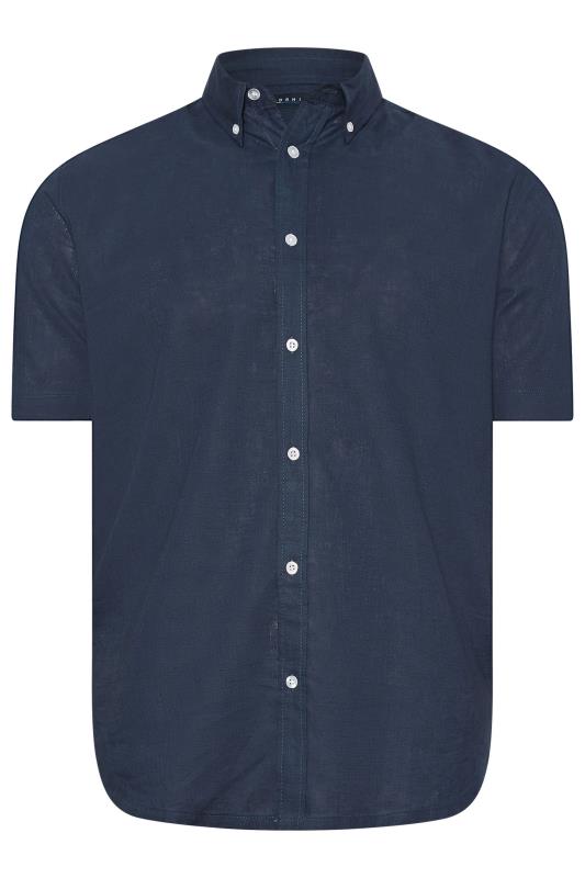  Grande Taille BadRhino Big & Tall Navy Blue Short Sleeve Linen Shirt