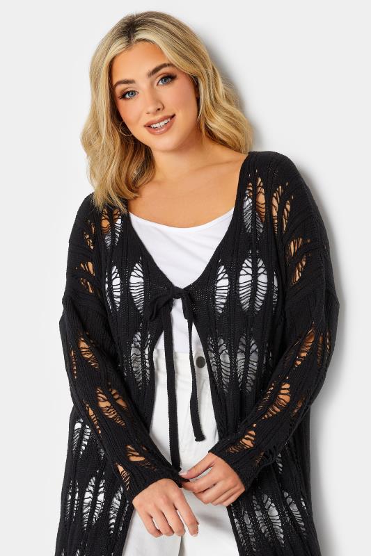 YOURS Plus Size Black Crochet Longline Cardigan | Yours Clothing 4