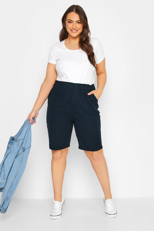 YOURS Plus Size Navy Blue Cool Cotton Shorts | Yours Clothing 2