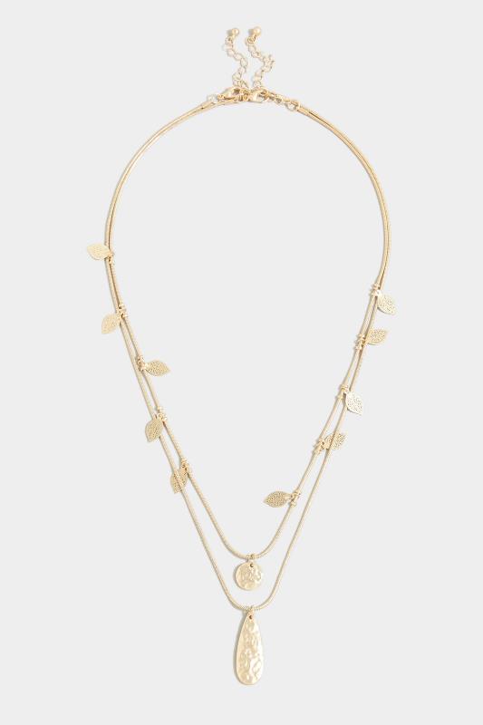 Plus Size Gold Tone Leaf Charm Double Layer Necklace | Yours Clothing 2