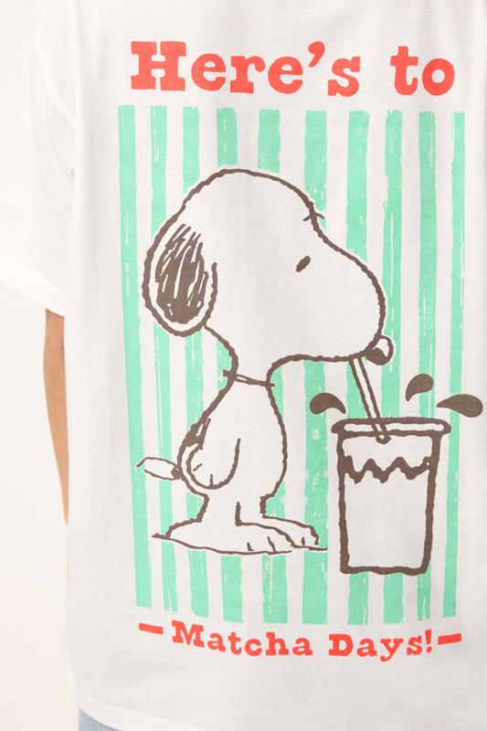 PixieGirl Petite Women's White Snoopy Matcha Graphic Cotton T-Shirt | PixieGirl 7