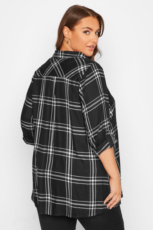Plus Size Black Checked Overhead Shirt | Yours Clothing 3