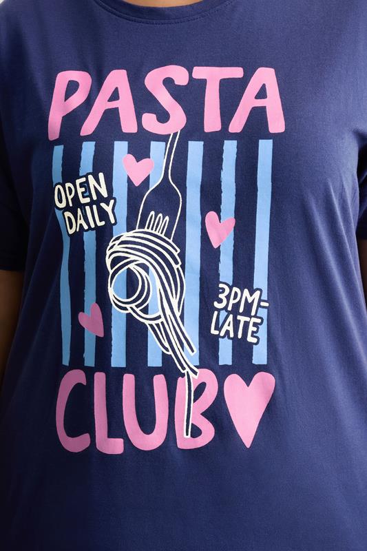 YOURS Plus Size Navy Blue 'Pasta Club' Wide Leg Striped Pyjama Set | Yours Clothing 4