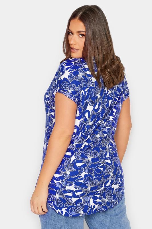 YOURS Plus Size Curve Cobalt Blue Floral Print Half Placket Blouse | Yours Clothing  3