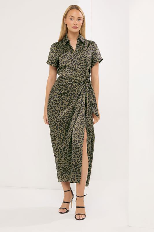 STAR Khaki Green Leopard Satin Maxi Dress | StarByJM 1