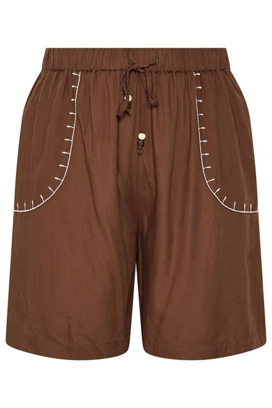 YOURS Plus Size Brown Embroidered Shorts | Yours Clothing 5