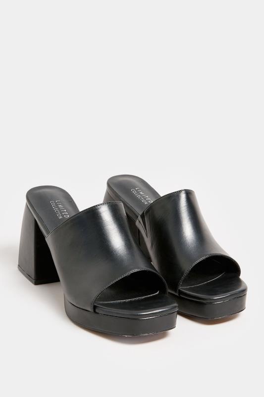 LIMITED COLLECTION Plus Size Black Platform Block Mule Sandal Heels In Wide E Fit | Yours Clothing  2