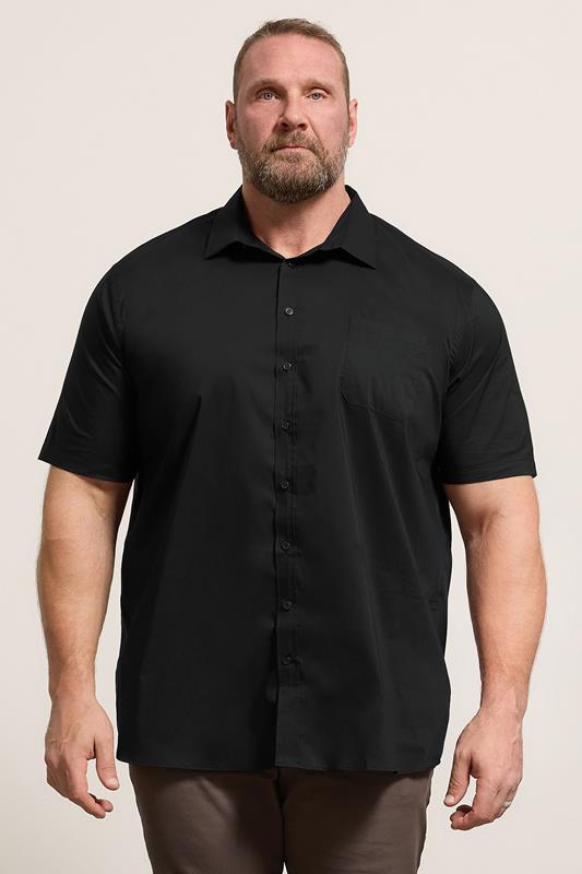 D555 Big & Tall Black Short Sleeve Non Iron Stretch Shirt | BadRhino 1