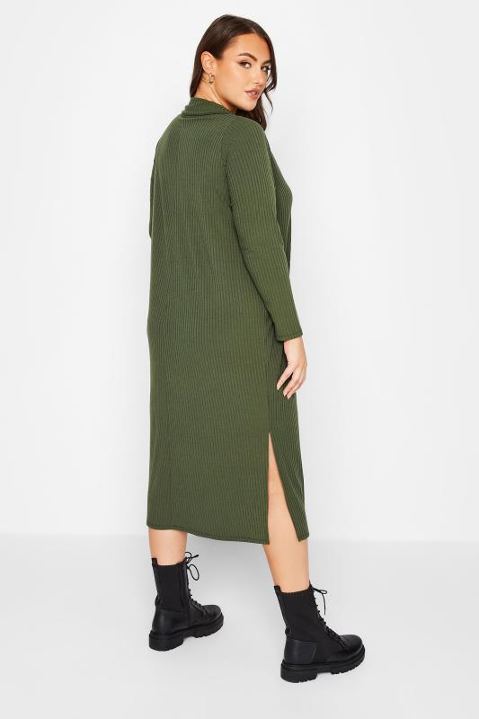 Curve Plus Size Khaki Green Spilt Side Midi Dress | Yours Clothing 3
