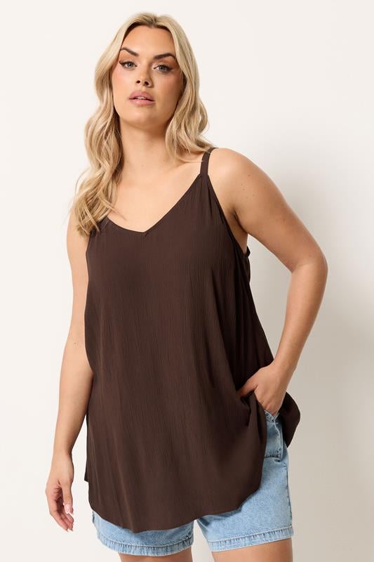  YOURS Curve Brown Crinkle Swing Cami Top