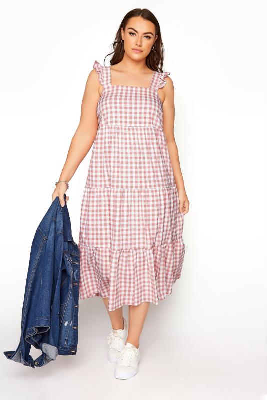 YOURS LONDON Curve Pink Gingham Frill Dress_B.jpg