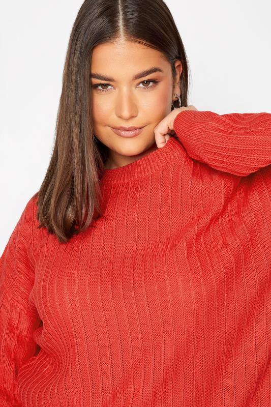 LTS Tall Women's Red Ribbed Long Sleeve Knitted Jumper | Long Tall Sally 4