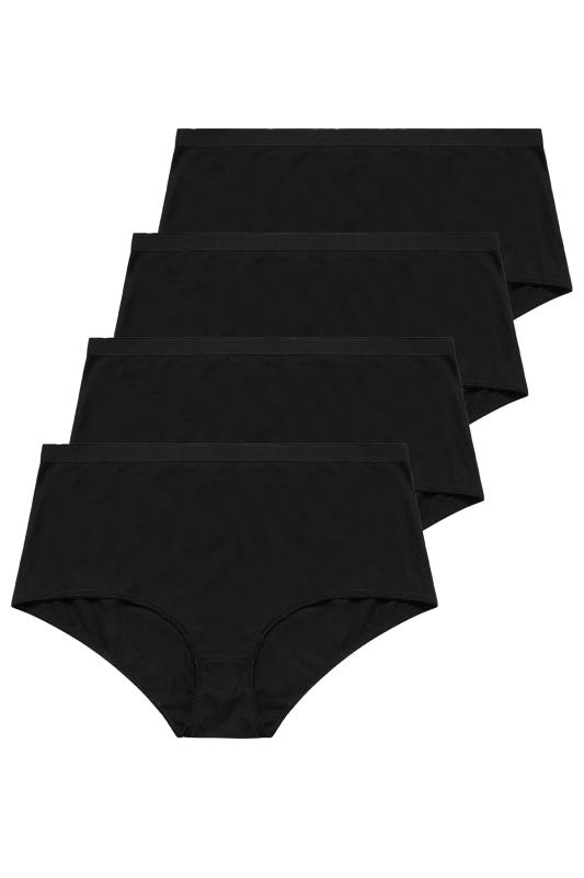 YOURS 4 PACK Plus Size Black Cotton Stretch Full Briefs | Yours Clothing 4