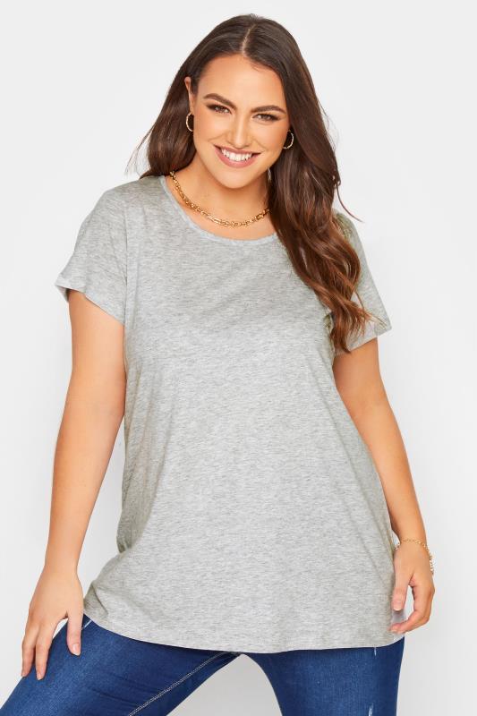 Plus Size  Curve Grey Short Sleeve Basic T-Shirt