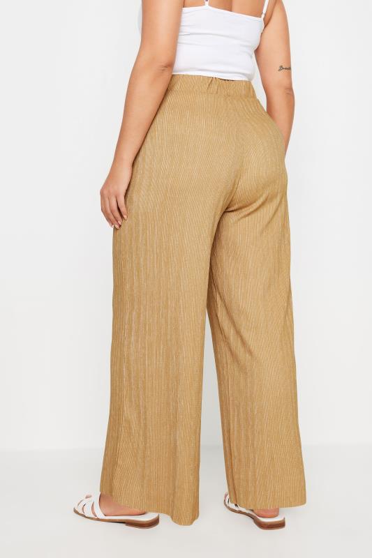 YOURS Plus Size Natural Brown Textured Wide Leg Trousers | Yours Clothing 3