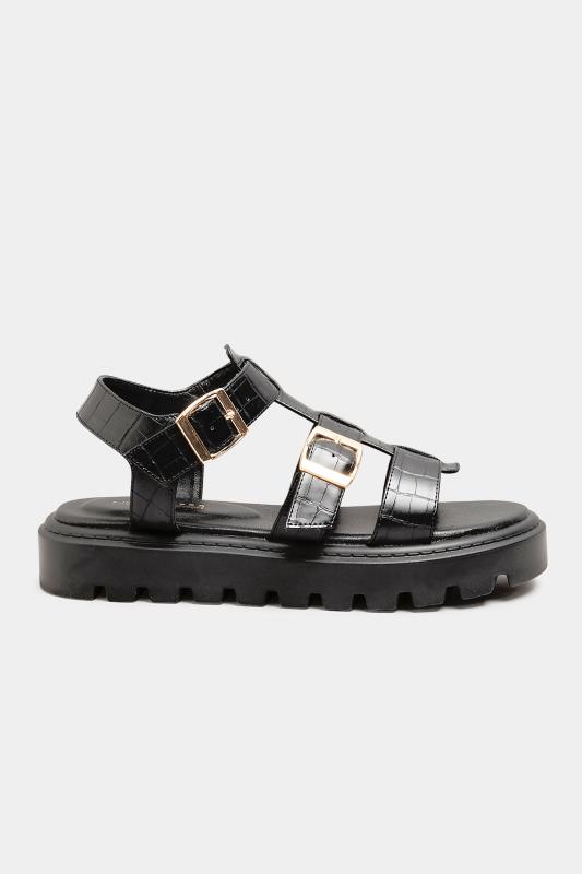 LIMITED COLLECTION Plus Size Black Croc Gladiator Sandals In Extra Wide Fit | Yours Clothing 3