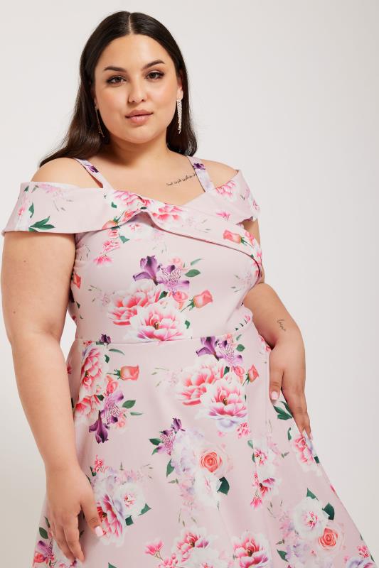 YOURS LONDON Plus Size Pink Floral Print Bardot Dress | Yours Clothing 4