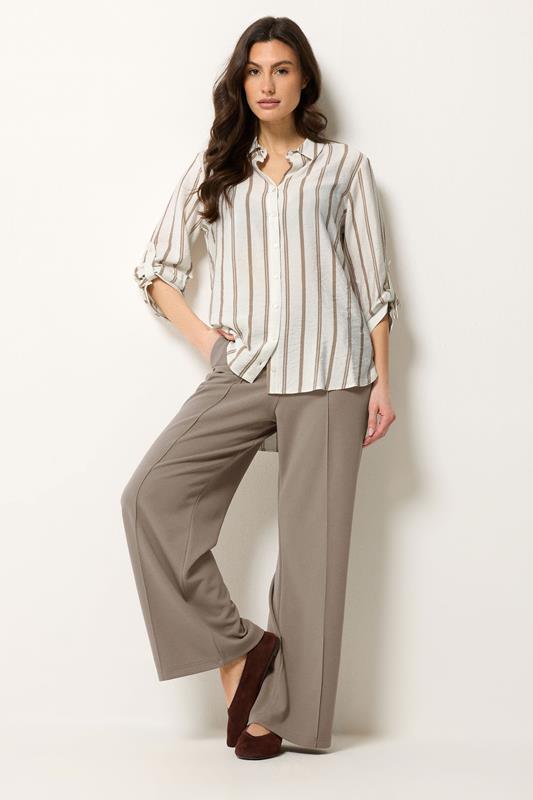 M&Co White & Natural Brown Stripe Tab Sleeve Shirt 1