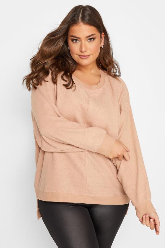 Plus Size  YOURS Curve Beige Brown Soft Touch Fleece Sweatshirt