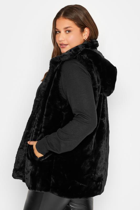 LTS Tall Women's Black Faux Fur Hooded Gilet | Long Tall Sally 3