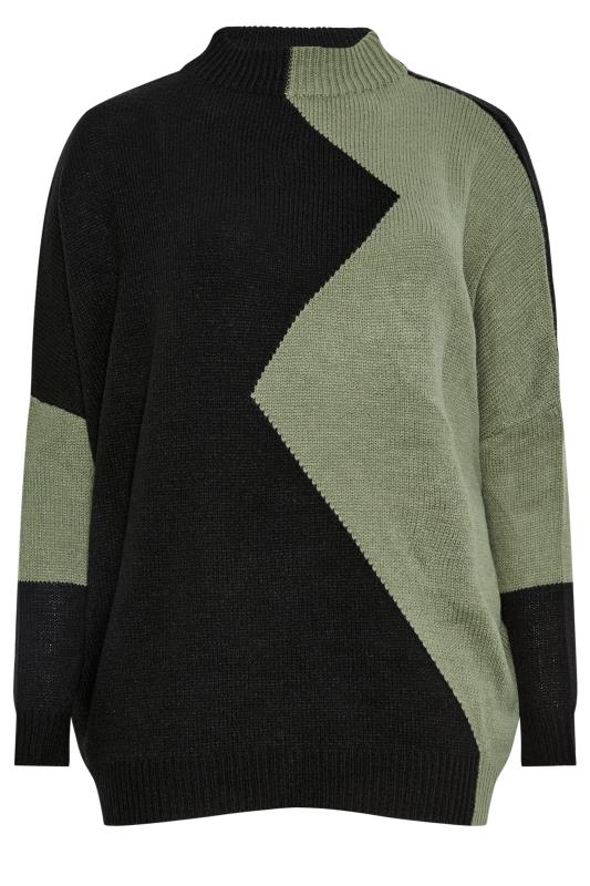 YOURS Plus Size Black & Sage Green Colourblock Knitted Jumper | Yours Clothing 5