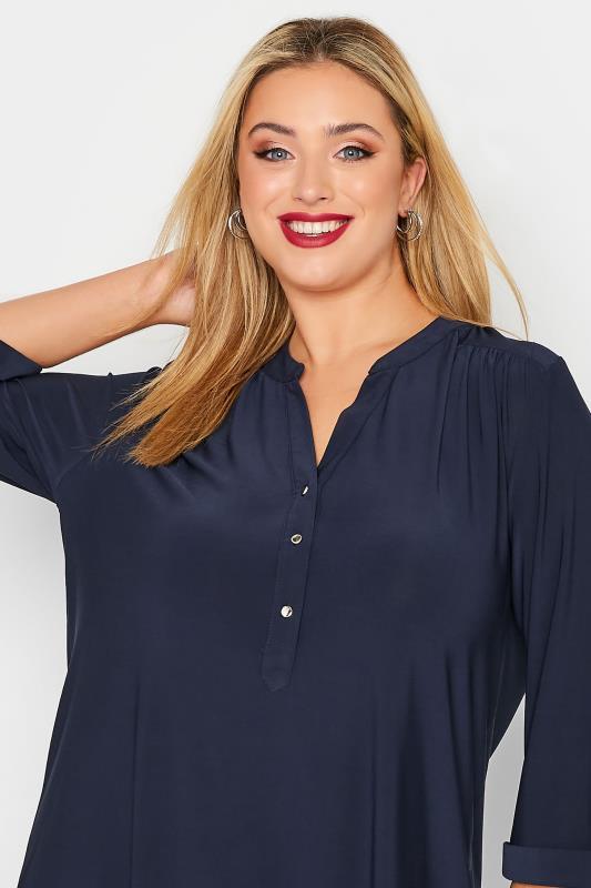 YOURS LONDON Plus Size Navy Blue Half Placket Shirt | Yours Clothing 4