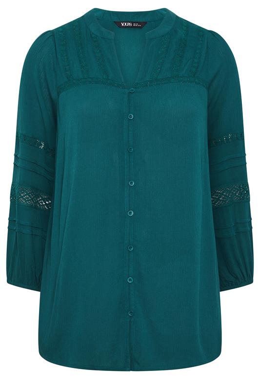 YOURS Curve Teal Blue Notch Neck Crochet Blouse | Yours Clothing  6
