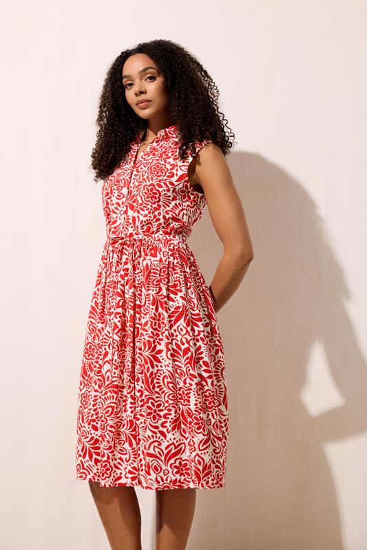  M&Co vestido camisero sin mangas con estampado abstracto rojo y blanco