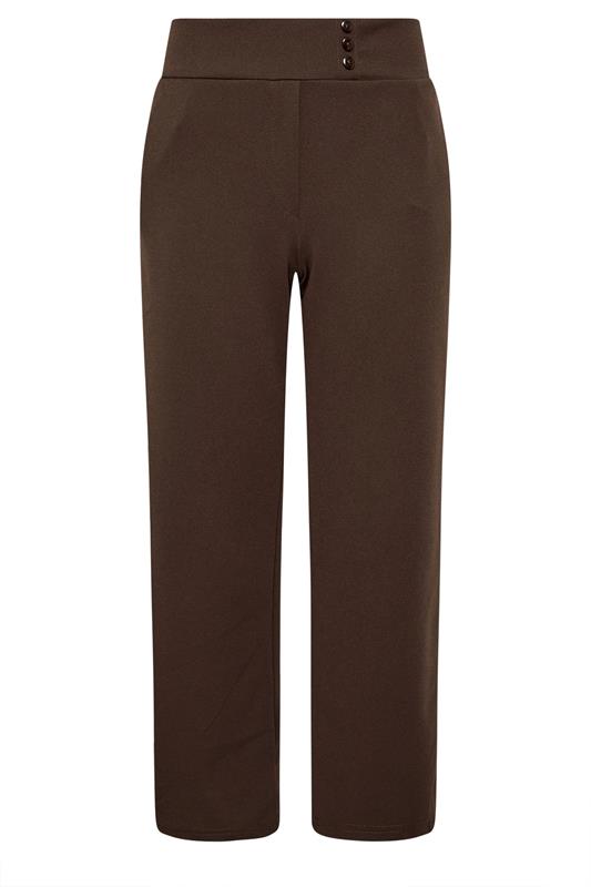 PixieGirl Petite Women's Chocolate Brown Scuba Button Trousers | PixieGirl 5