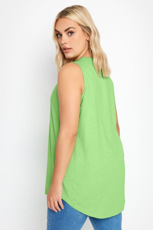 YOURS Plus Size Green Pintuck Henley Vest Top | Yours Clothing 3