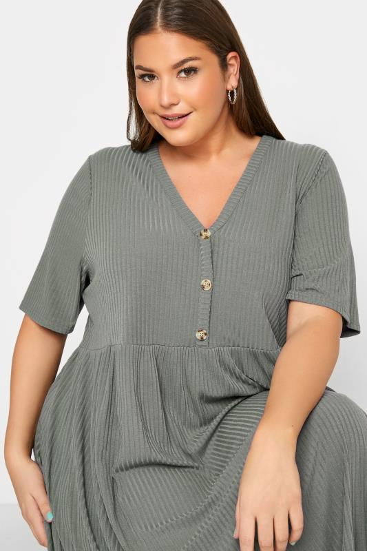 LIMITED COLLECTION Curve Sage Green Ribbed Peplum Midi Dress 4