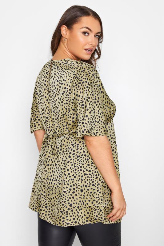 Plus Size YOURS LONDON Green Dalmatian Print Satin Angel Sleeve Blouse | Yours Clothing  3