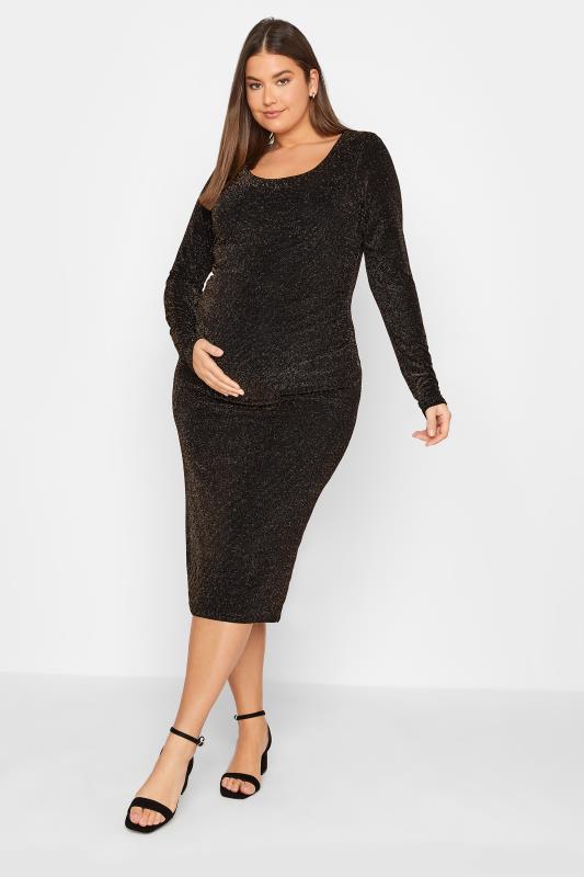 Tall  LTS Tall Maternity Black Glitter Tube Midi Dress