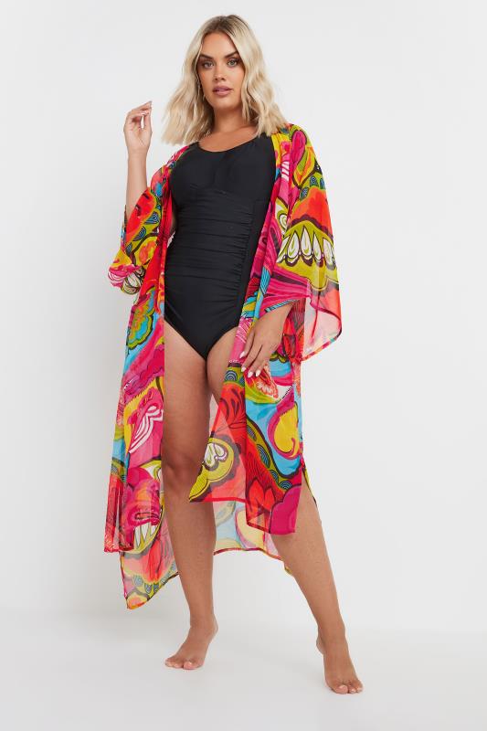 YOURS Plus Size Pink Abstract Print Beach Shirt | Yours Clothing 3