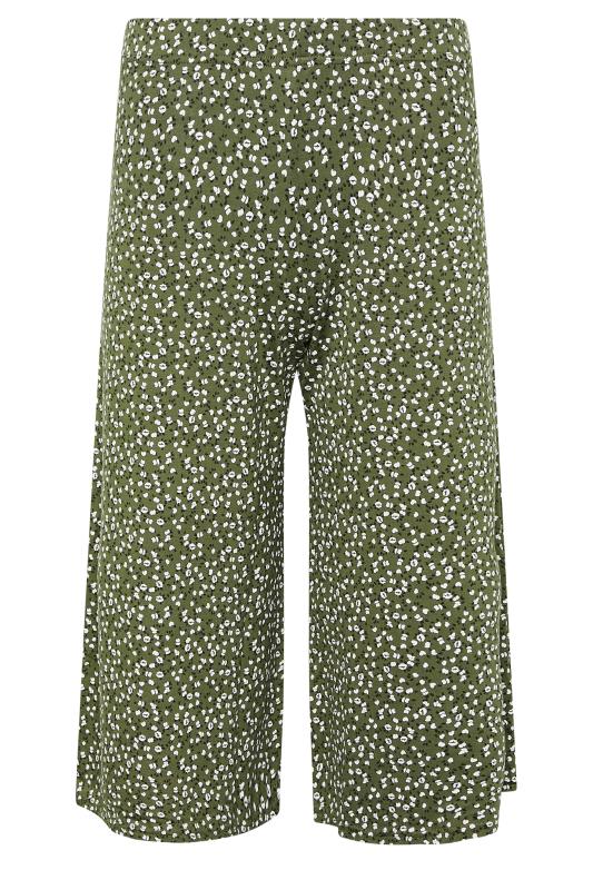 PixieGirl Khaki Green Ditsy Print Cropped Wide Leg Trousers | PixieGirl  4