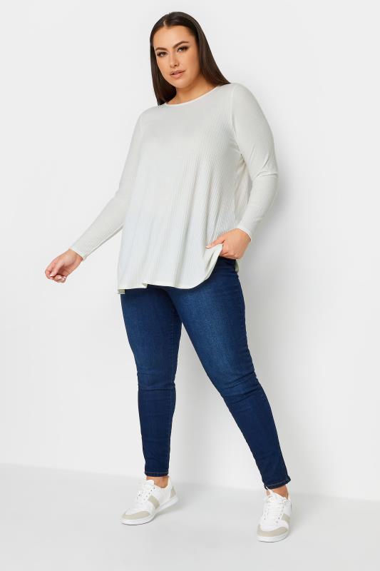 YOURS Plus Size White Ribbed Swing T-Shirt | Yours Clothing 2