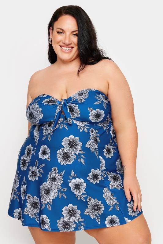 YOURS Plus Size Blue Floral Print Tummy Control Swim Dress | Yours Clothing 2