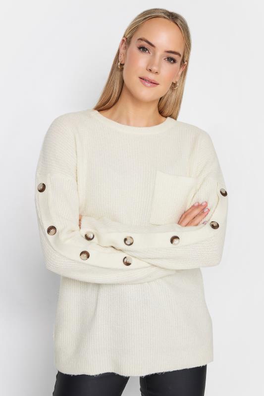 Tall  LTS Tall Ivory White Button Long Sleeve Jumper