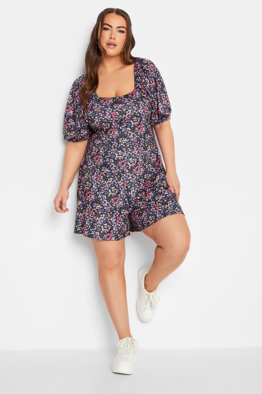 Plus Size  LIMITED COLLECTION Curve Navy Blue Floral Bow Back Playsuit