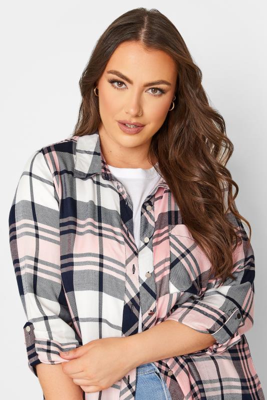 Plus Size Pink & Navy Check Boyfriend Shirt | Yours Clothing  4