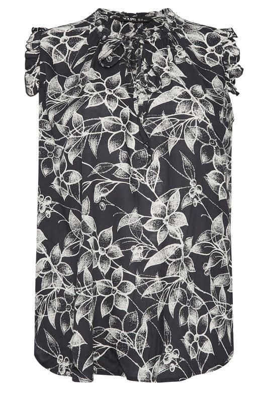 YOURS Plus Size Black Floral Print Tie Neck Blouse | Yours Clothing 6