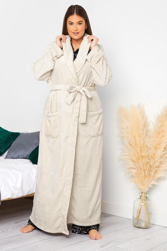  Tallas Grandes LTS Tall Cream Ribbed Maxi Dressing Gown