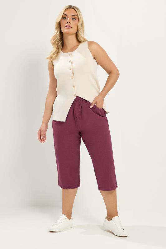 YOURS Curve Cherry Red Cropped Trousers | Yours Clothing 1