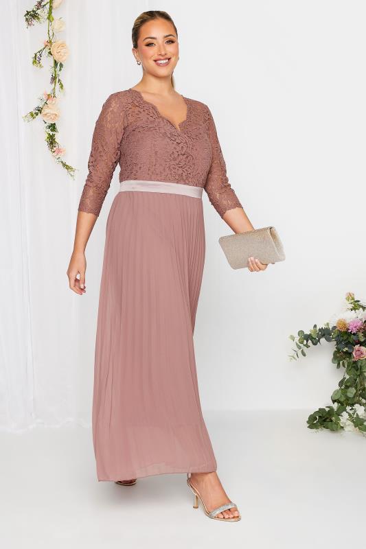 Plus Size YOURS LONDON Curve Blush Pink Lace Pleated Maxi Dress | Yours Clothing  1