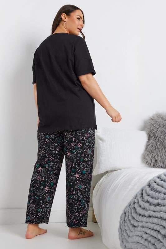 YOURS Plus Size Black 'Shine Bright' Wide Leg Pyjama Set | Yours Clothing 3