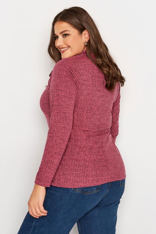 LIMITED COLLECTION Plus Size Curve Pink Ribbed Turtle Neck Top 3