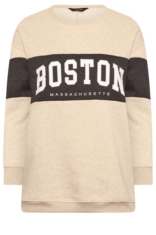 Plus Size Beige Brown 'Boston' Colour Block Sweatshirt | Yours Clothing 6