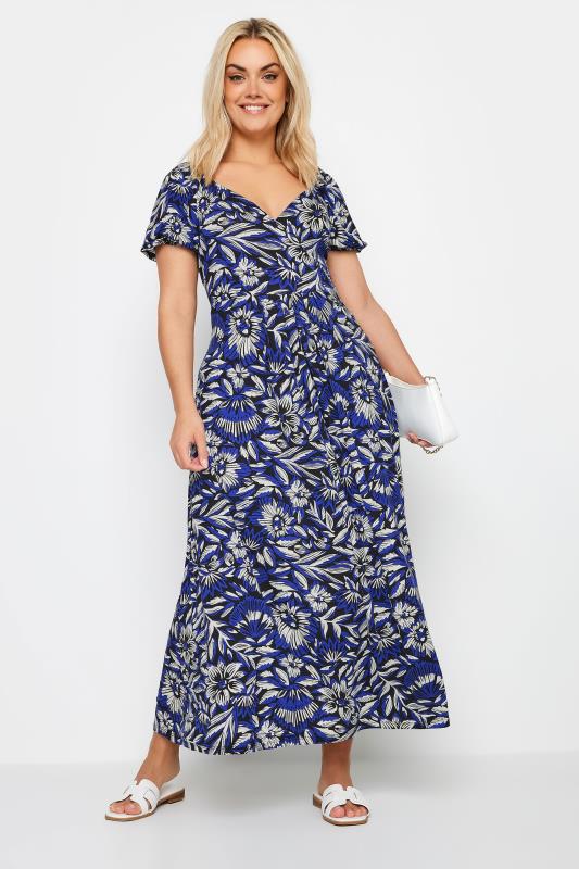 Plus Size  YOURS Curve Navy Blue Floral Print Tiered Maxi Dress